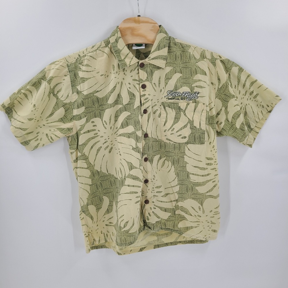 Senor Frogs Shirt Mens 2XL XXL Green Jungle Casual Short Sleeve Button Up